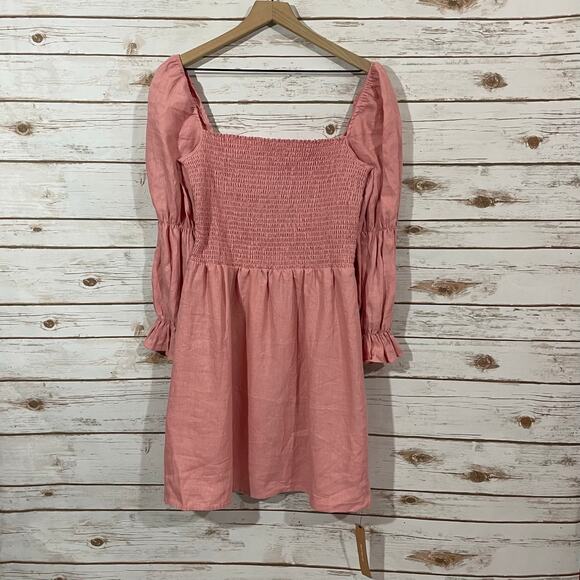 NWT Reformation Zoya Smocked Linen Mini Dress - Pink - XL - Picture 13 of 14